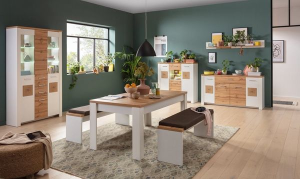 Bank LIV'IN Matera, Holzwerkstoff, Weiß, Holzfarben, 130 x 49 x 40 cm
