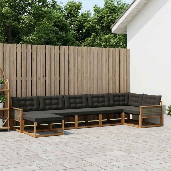 vidaXL Outdoor-Sofagarnitur mit Kissen 7 pcs Natürlich und Schwarz 3381564