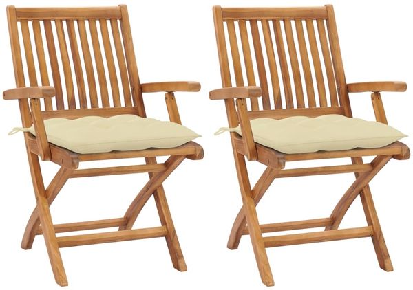 vidaXL Gartenstühle 2 Stk. mit Cremeweißen Kissen Massivholz Teak 3062423