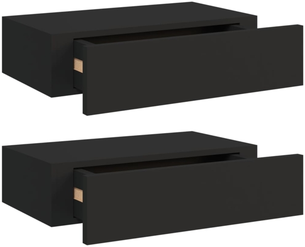 vidaXL Wandregale mit Schubladen 2 Stk. Schwarz 40x23,5x10 cm MDF 330244