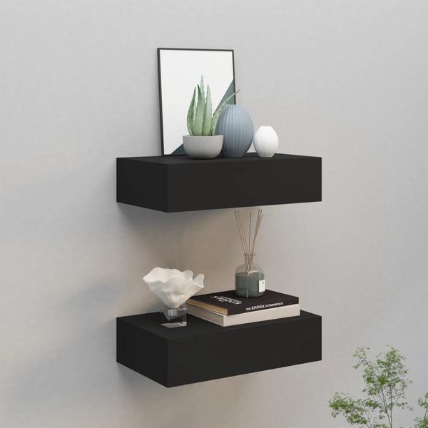 vidaXL Wandregale mit Schubladen 2 Stk. Schwarz 40x23,5x10 cm MDF 330244