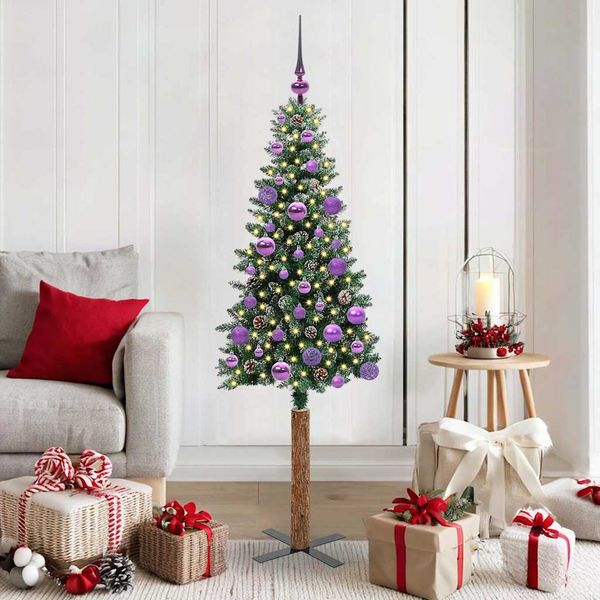 vidaXL Schlanker Weihnachtsbaum mit 150 LEDs mit Ständer Grün 150 cm 3394892