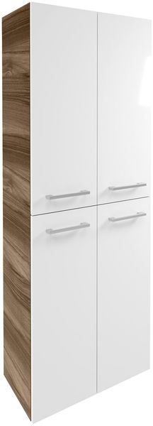 FACKELMANN VERONA Doppel Hochschrank 60 cm breit, Weiß Hochglanz/Braun Dunkel