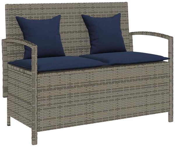 vidaXL Gartenbank mit Stauraum und Kissen Grau Poly Rattan 4104218
