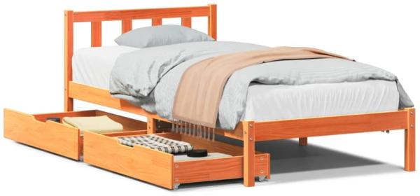 vidaXL Massivholzbett ohne Matratze Wachsbraun 100x200 Kiefernholz 3301491