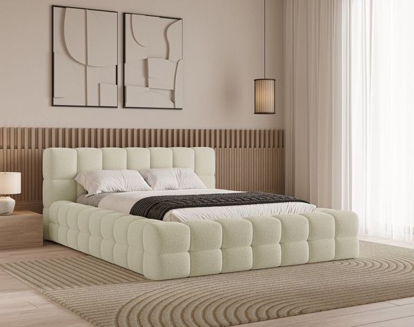 Chilly Möbel Polsterbett Verona Beige Bouclé Stoff 160x200 cm mit Stauraum Quelle 02
