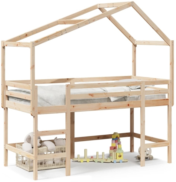vidaXL Hochbett mit Leiter und Dach 80x200 cm Massivholz Kiefer 3282072