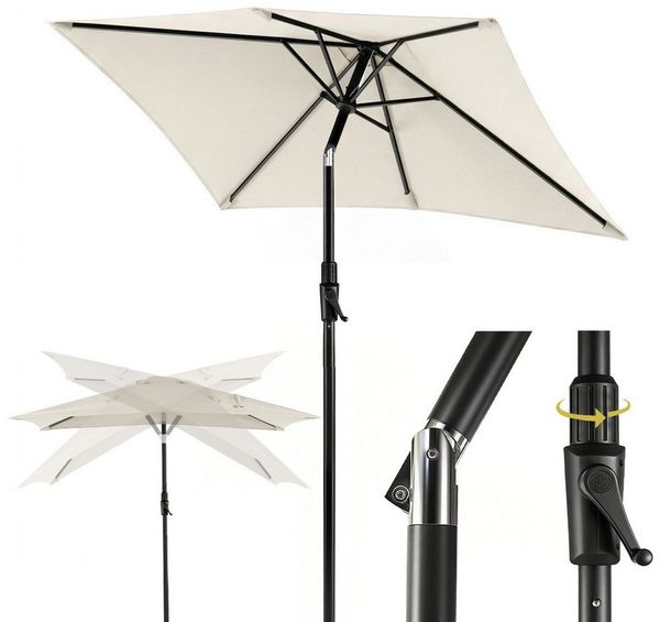 Sekey Sonnenschirm Rechteckig Marktschirm Neigbar mit Kurbel Sonnenschirm Groß, LxB: 210x140 cm, Sonnenschirm 200x140 cm, Gartenschirm Outdoor Wetterfest, Knickbar