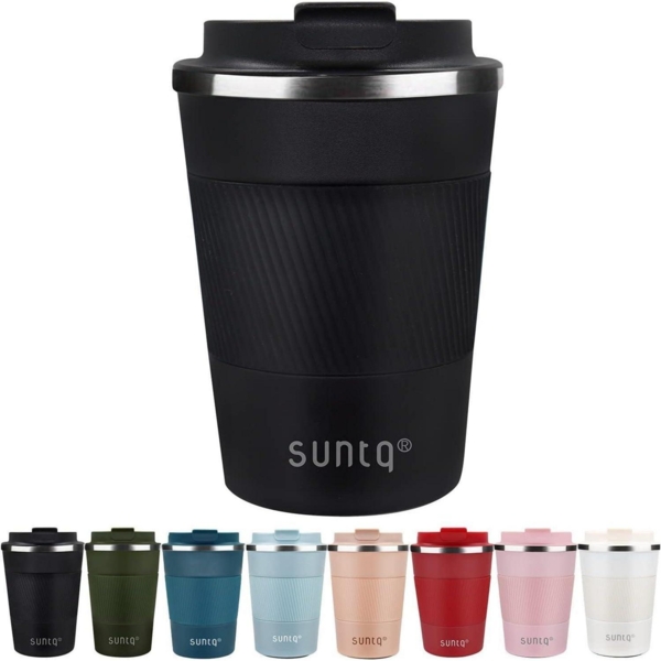 SUNTQ Kaffeebecher to go Thermo Edelstahl Doppelwand Isoliert 380ml Schwarz