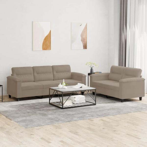 vidaXL 2-tlg. Sofagarnitur mit Kissen Taupe Mikrofasergewebe 3202338