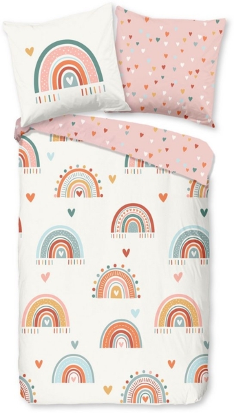 Good Morning Kinder Bettwäsche 135x200 Louie Indie Herzen Regenbogen 33032