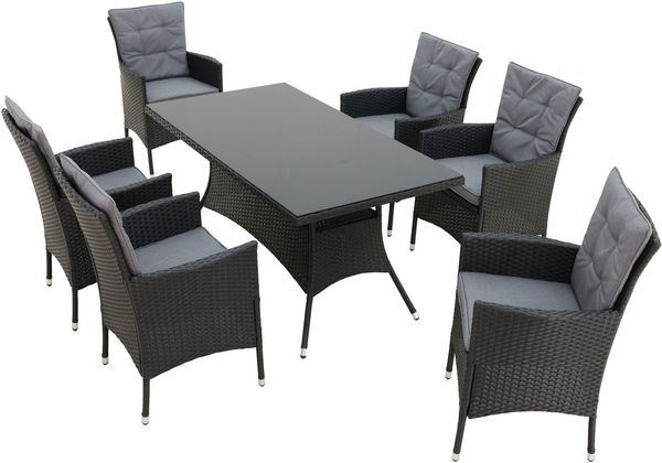 KONIFERA Garten-Essgruppe Mailand, (Set, 19-tlg, 6x Sessel, 6x Sitzauflagen, 6x Rückenauflagen, 1x Tisch), 6 Sessel, 6 Sitz,- und 6 Rückenkissen, 1 Tisch, 1 Gratis Schutzhülle