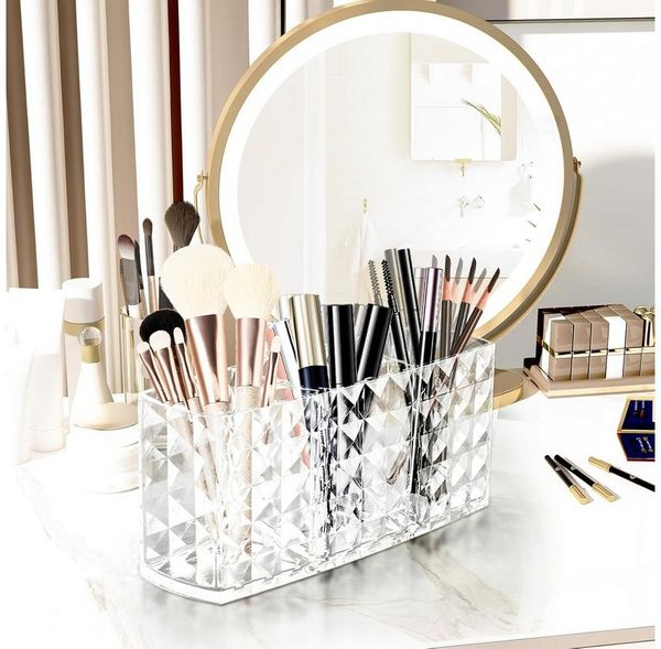 Refined Living Organizer Make Up Organizer, Makeup Pinsel Organizer Becher, mit 3 Fächern (Kosmetik Organizer, Acryl Schminkpinsel Aufbewahrung, Transparent,für Eyeliners Lippenstift Wimperntusche Kosmetikpinsel Schminkpinsel, Eyeliner Organizer, 1 St,...