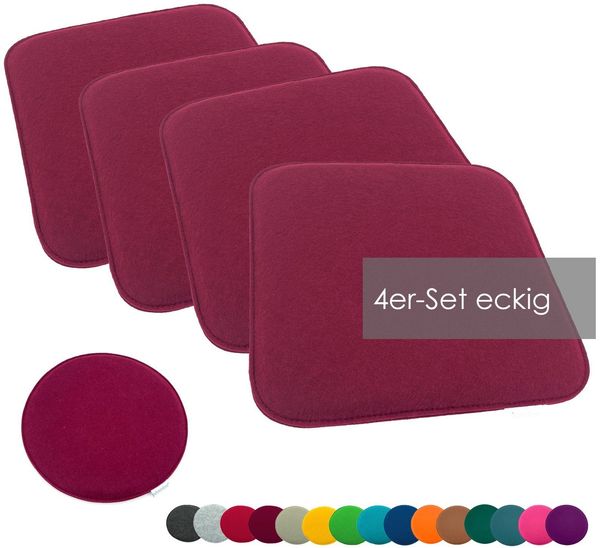 heimtexland ® Sitzkissen Set Filz Stuhlkissen Stuhlauflage Filzkissen Stuhl Polster Kissen Typ631 4er Set 35 x 35 cm Eckig Bordeaux