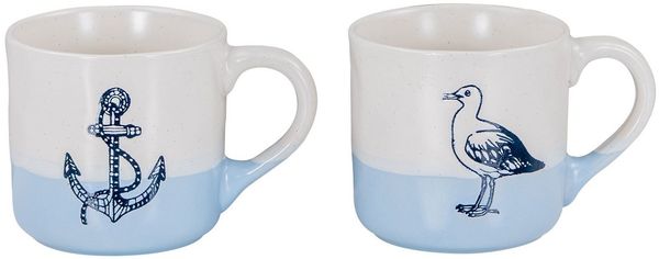 Levandeo® Becher, 2er Set Tassen Anker Möwe 350ml Steingut Kaffeetasse Becher Blau