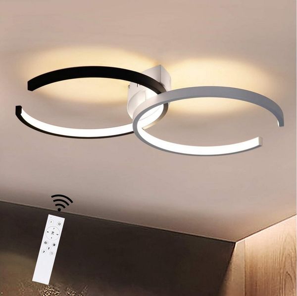 ZMH Deckenleuchte 55cm Wohn- Ess- Schlaf- Badelampe weiß&schwarz Eisen, dimmbar, LED fest integriert, LED fest integriert