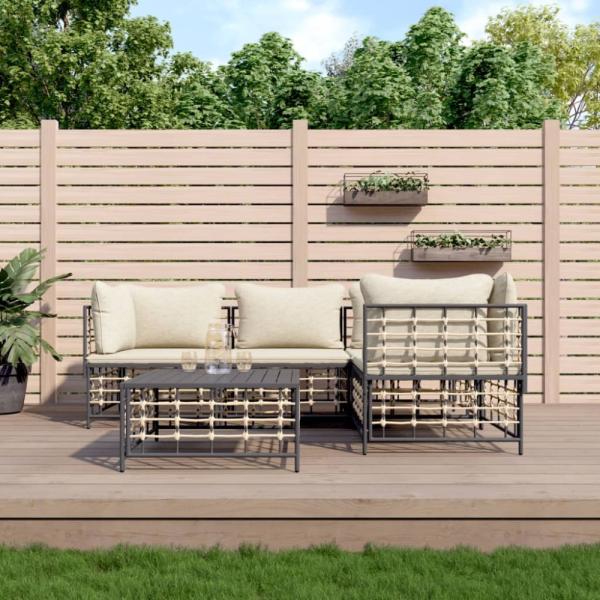 vidaXL 5-tlg. Garten-Lounge-Set mit Kissen Anthrazit Poly Rattan 3186748