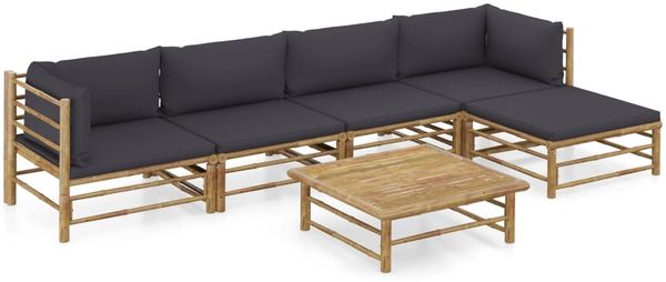 vidaXL 6-tlg. Garten-Lounge-Set mit Dunkelgrauen Kissen Bambus 3058238