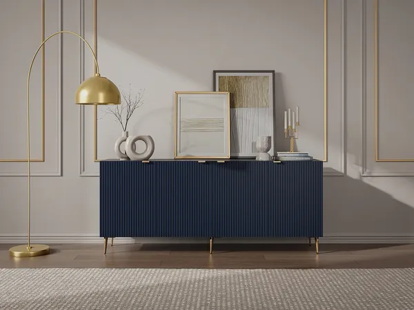 Vente-unique - YESINIA Sideboard Holz, Platte Blau - B 45 cm x H 80 cm x L 190 cm