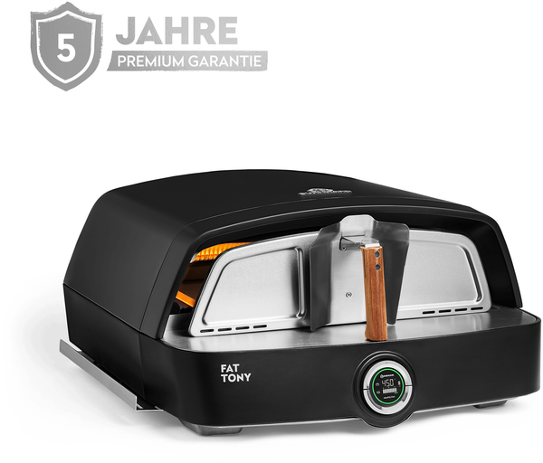 BURNHARD® Gas-Pizzaofen FAT TONY, 450 °C – 650 °C, 8 kW Outdoor Ofen für Pizza (62,5 x 57,5 x 28,5 cm) inkl. Cordierit-Pizzastein, geeignet für Terrasse, Balkon und Garten - Schwarz - #945613