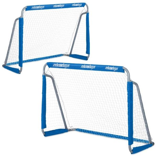 Relaxdays Fußballtor, 2er Set, Eisen, 110 x 150 x 75 cm, Blau
