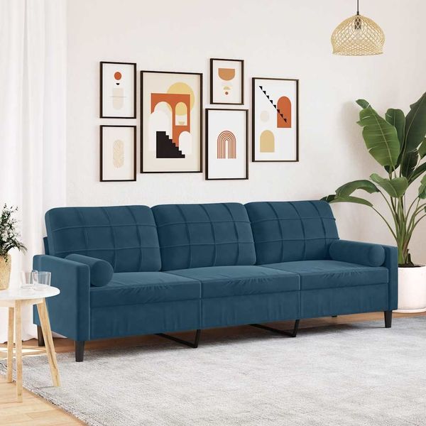vidaXL Sofa 3-Sitzer mit Zierkissen Blau 210 cm Samt 3278248