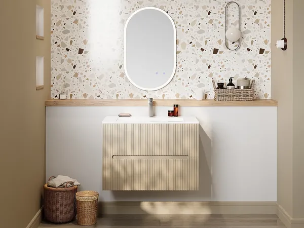 Vente-unique - PAVANI Waschbeckenmöbel Holz, Platte Beige - B 45,5 cm x H 55 cm x L 80 cm