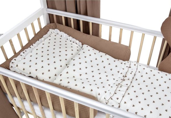 Baby-Delux Komplettbett Hausbett Babybett Komplettset Waffelpique Musselin, 12-tlg, Kinderbett 60x120 cm weiß Natur, Bettset verschiedene Designs