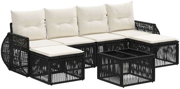 vidaXL Gartensofa-set 7 pcs Schwarz und Cremeweiß Poly-Rattan 3435499