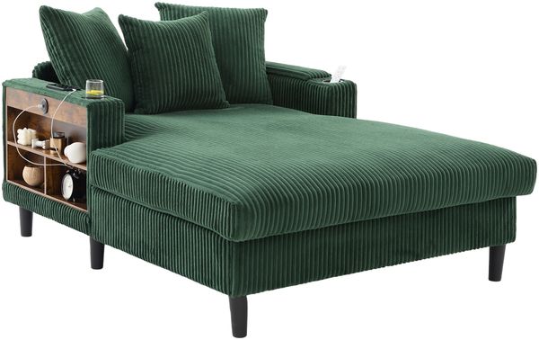 LVHOM Schlafsofa mit LED & USB, Chaiselongue mit Becherhalter & Stauraum, großes Einzelsofa bis 300kg belastbar, inkl. 3 Kissen, 129x170cm, Grün Bild 2