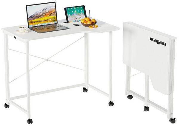 JEOBEST Klapptisch Schreibtisch, Computertisch mit Rollen, (1-St, 90x56cm) Platzsparend,mit Tablet Steckplatz