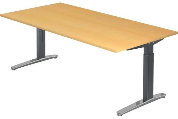 'XB2E' Schreibtisch C-Fuß poliert 200x100 cm Buche Graphit