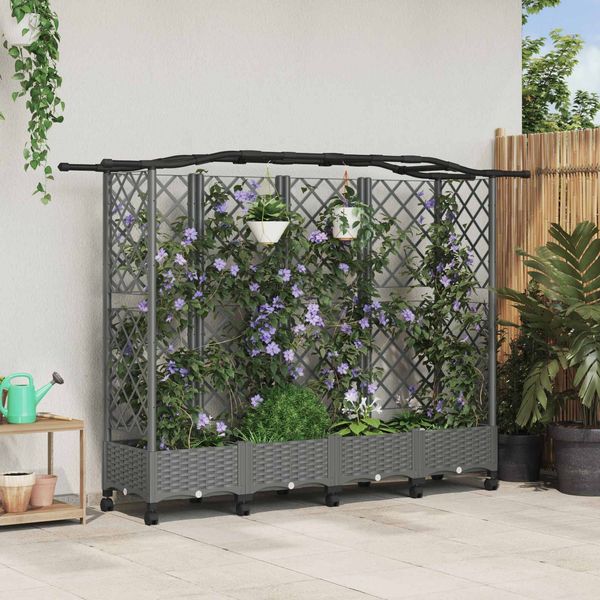 vidaXL Hochbeet mit Rankgitter und Dach Hellgrau 203,5 x 40 x 129 cm 3423155