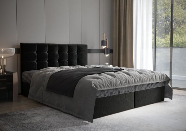 B&B Home 'Coria' Boxspringbett mit Bettkasten, Samt, Schwarz, 160 x 200 cm