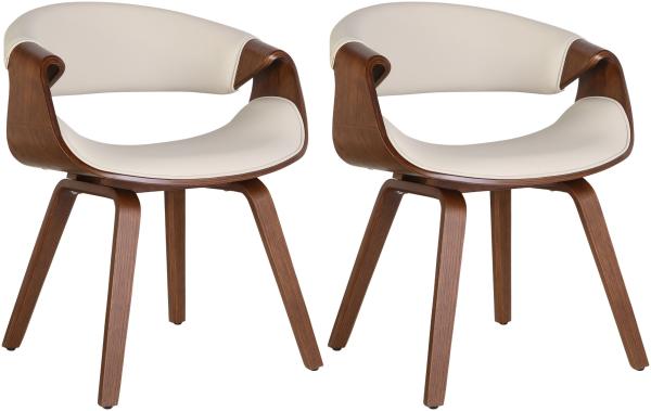 CLP 2er Set Esszimmerstuhl Foley mit Armlehne und Holzgestell,Kunstleder eiche/creme