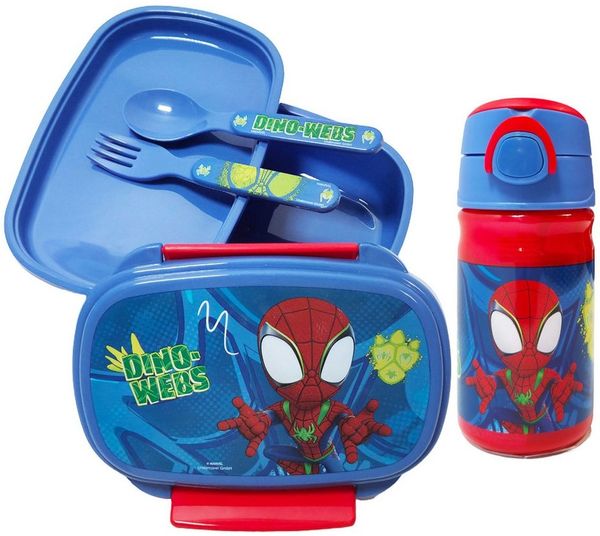 MARVEL Lunchbox Marvel Spidey Spiderman 4 tlg Kinder Set Brotdose Trinkflasche Besteck, (4-tlg, Spar-Set)