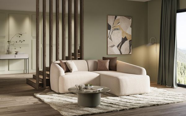 DOMO. collection Ecksofa Parika, L Couch, organische Form, Longchair rechts, klein, 216 x 196 x 81 cm (BxTxH), Creme