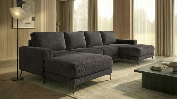 Ecksofa EINAR 362x170 cm mit Schlaffunktion, Bonellfederkern und Bettkasten, Farbe: Grau