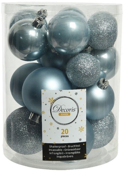 Kaemingk Weihnachtsbaumkugel, Weihnachtskugeln Kunststoff 4-6cm Mix 20er Set - Nebelblau