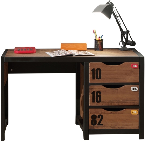 Schreibtisch Kameko 130x60x75 MDF+Massivholz Schwarz/Cognac