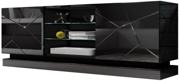 TV-Lowboard Qiu 160 (Farbe: Schwarz / Schwarz Hochglanz, ohne Beleuchtung)