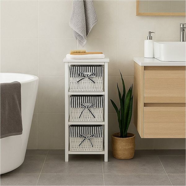 HTI-Living Badregal Praktisches Regal aus Paulowniaholz mit 3 Körben, Stück 1-tlg, Badregal Schubladenkommode
