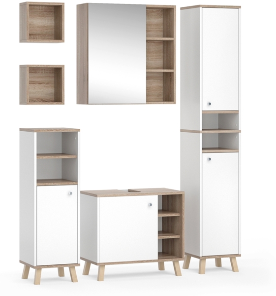 Badmöbel-Set Senyo Weiß 5 Teile, mit Hochschrank Vicco
