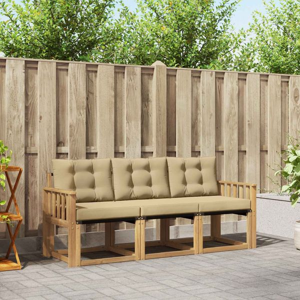vidaXL Outdoor-Sofagarnitur mit Kissen 3 pcs Weiß und Beige 3389163