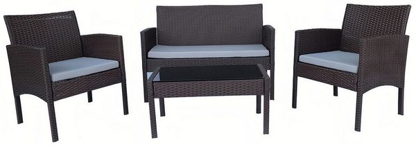 HTI-Living Garten-Essgruppe 4-teiliges Polyrattan Lounge-Set mit Tisch, (Set, 4-tlg, 1x Zweisitzer, 2x Stuhl, 1x Tisch), Terrassenmöbel Loungemöbel Outdoor Möbel
