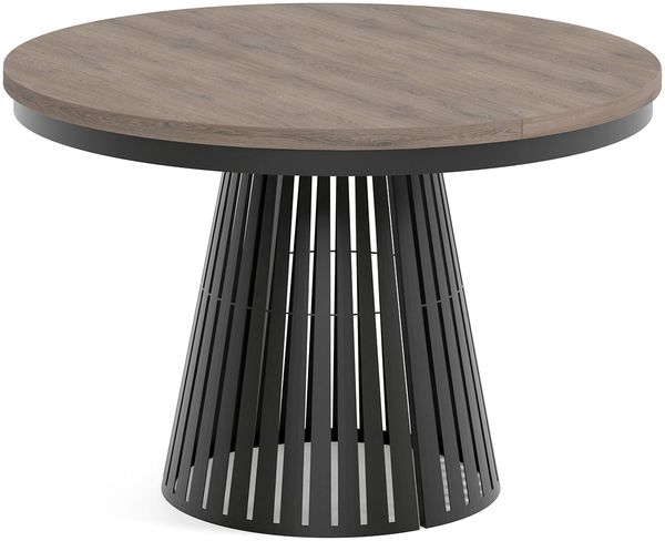 MEBLINI Esstisch Rund Ausziehbar aus Metall - 120-196x76 cm - CONEY - Cremona Cannolo Eiche/Schwarz Matt - Loft - Esszimmertisch Modern - Küchentisch - Ausziehtisch - Round Dining Table