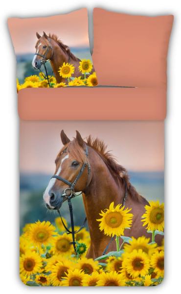 ESPiCO Bettwäsche Trendy Bedding Pferd Sonnenblumen Renforcé 135 x 200 + 80 x 80 cm