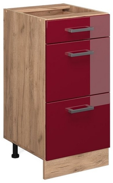 Vicco Küchenschrank Küchenzeile R-Line, Bordeaux Hochglanz, Schubladenunterschrank 40 cm, ohne AP