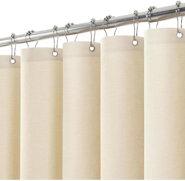 Duschvorhang Leinen Metallringe Stoff Wasserdicht Anti Schimmel 182x182cm Beige