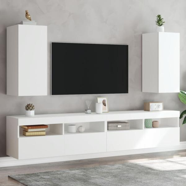 vidaXL TV-Wandschränke mit LED-Leuchten 2 Stk. Weiß 30,5x35x70 cm 837233